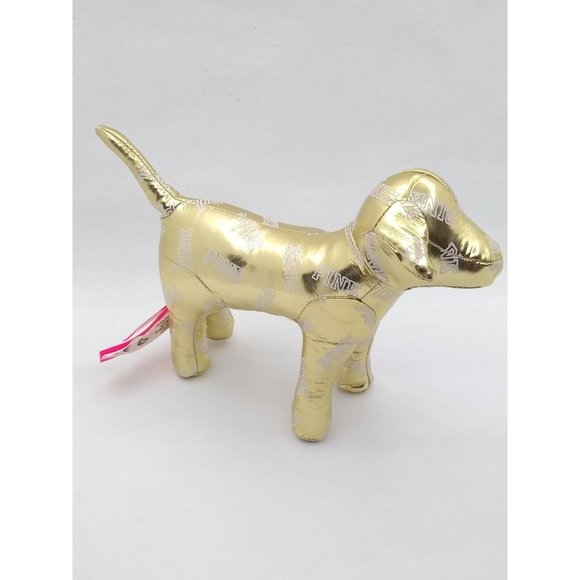 Victoria's Secret Pink Nation White "PINK" on Gold plush Dog - Picture 1 of 12